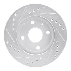 Ford Escort Brake Rotor (1) - Front Right - R1 Concepts - Drilled & Slotted - Silver - `90-`01